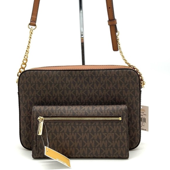 Michael Kors Large EW Crossbody Bag & Large Trifold Wallet Brown/ Gold - Picture 4 of 13